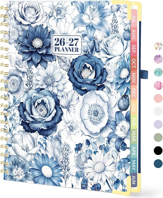 Forvencer Academic Planner 2026-2027, Hardcover Calendar Planner Weekly & Monthly, July 2026 - June 2027, 8.5" x 11", Daily Agenda with Tabs, College School Organizer for Student Teacher, Blue Floral