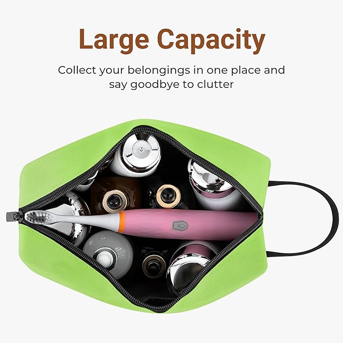 Elviros Travel Toiletry Bag for Women and Men,Lightweight Makeup Bag Hanging Dopp Kit with Shaving Compartment Cosmetic Organizer Small Tool Bag Travel Essentials,Gifts for Men & Women(Neon Green)
