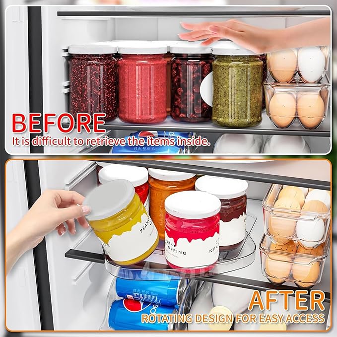 Yieach Clear Refrigerator Lazy Susan Turntable,11.9''x10.2'',Square Fridge Turntable Organizer,Large Rotating Fridge Tray for Kitchen,Countertop,Pantry,Cabinet,Jars and Condiment Organizer,Pack of 2