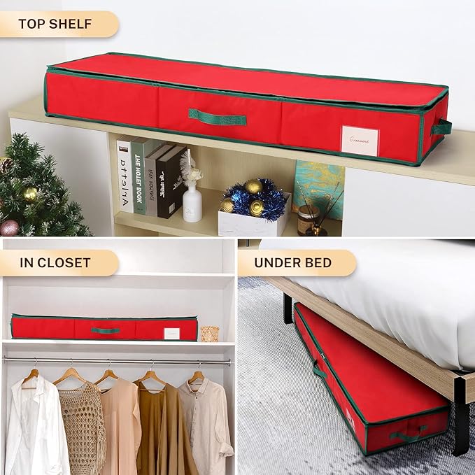 MaidMAX Christmas Wrapping Paper Storage Bag, 42 inch Gift Wrap Organizer Underbed Storage Box Container 600d Oxford Fabric Wrapping Paper Holder for Storing Rolls, Ribbons, Bows 42L x 14W x 5.5H
