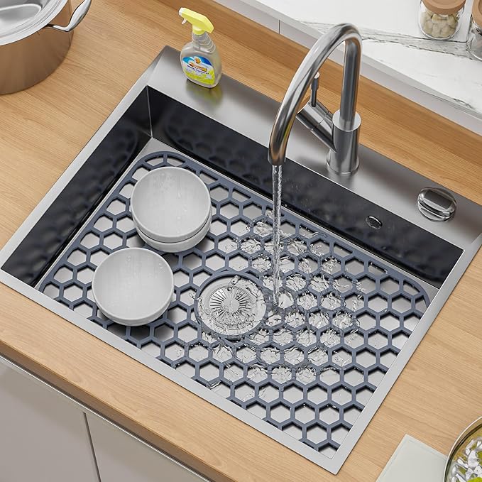 Silicone Sink Protectors for Kitchen Sink with Center Drain - 18.2"x12.5" Kitchen Accessory, Non-Slip Heat Resistant Mat for Bottom of Farmhouse Porcelain Stainless Steel, Dishwasher Safe