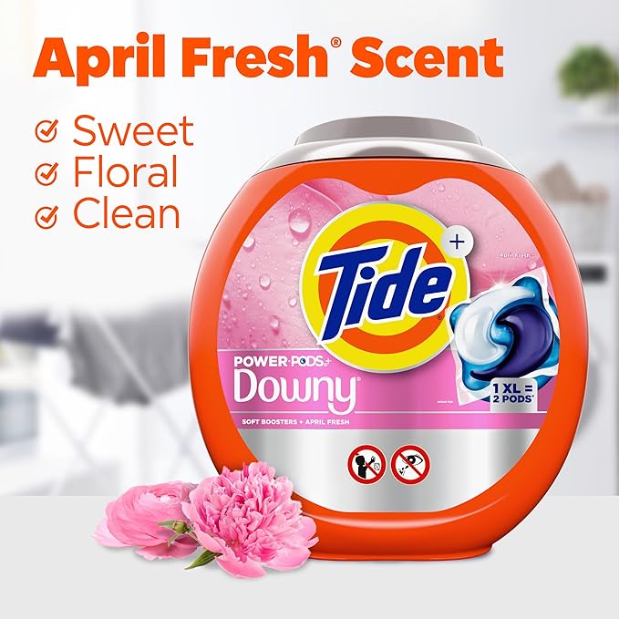 Tide Power PODs + Downy Laundry Detergent Pods, 63 Count, Soft Boosters + April Fresh
