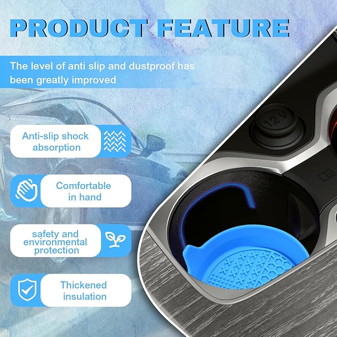 4PCS Car Cup Holder Coaster, Silicone Non-Slip Vehicle Insert Water Bottle Mat, Universal Insulation Drink Cup Pad Decor for SUV/Sedan/Truck, Automotive Interior Accessories (Light Blue)