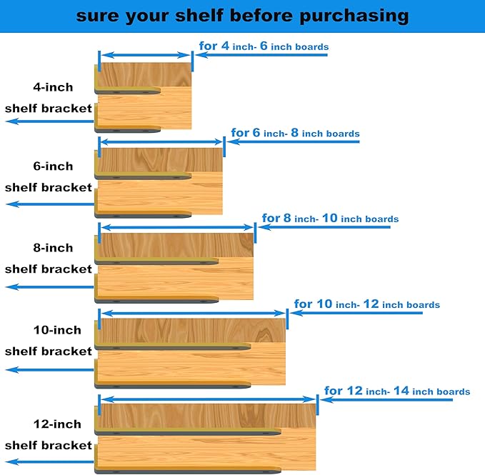 Eurydice Heavy Duty Floating Shelf Brackets, 1/4 inch Thick L Bracket, (12 in 6 Pack Gold), Holds 200 lb, Rounded Arc Edge, One-Piece, 3 Hole Mounting for Wood Shelves in Kitchen, Garage, Office, DIY