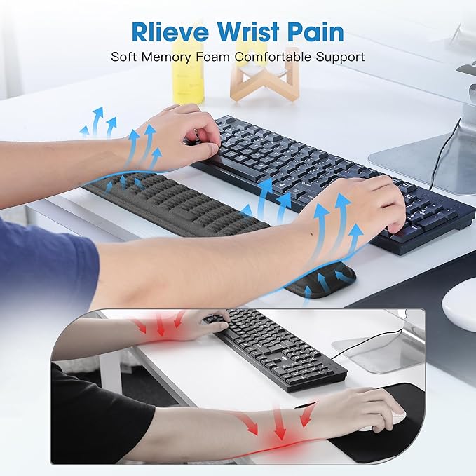 MEKASS Keyboard Wrist Rest, Soft Memory Foam Wrist Support for Keyboard, Keyboard Hand Rest Pad for Wrist Pain Relief, Keyboard Wrist Guard for Long Hours of Work, Gaming, Studying (Classic Black)