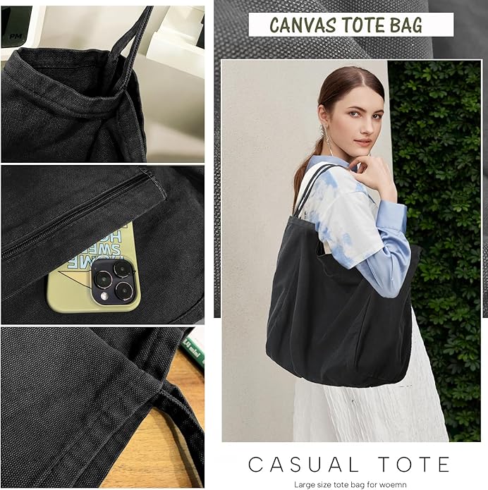 Canvas Tote Bag for Women Large Hobo Shoulder Bag for Work Travel Casual Message Bag Tote Purse handbags