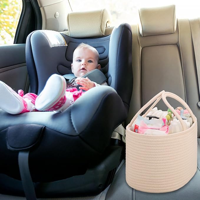 COMSE Baby Diaper Caddy Organizer, Car Caddy, Diaper Change Organizer, Gift Baskets Empty, Portable Tote Bag with Divider, Baby Shower Gifts Newborn Essentials Registry Must Have, Beige