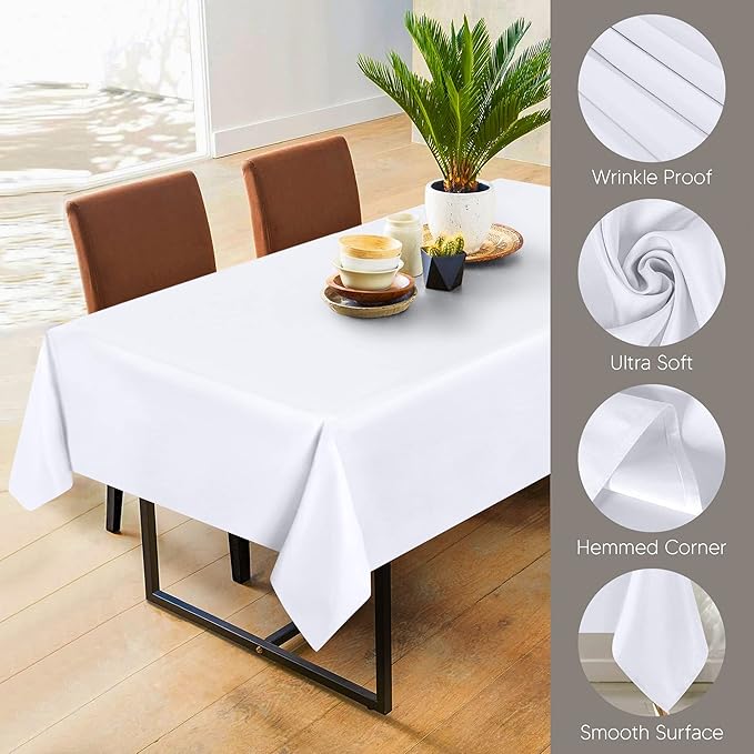 Utopia Kitchen Rectangle Table Cloth 2 Pack (54x78 Inches, White), Machine Washable Polyester Table Cover for Dining, Buffet Parties, Picnics, Events, Weddings and Restaurants