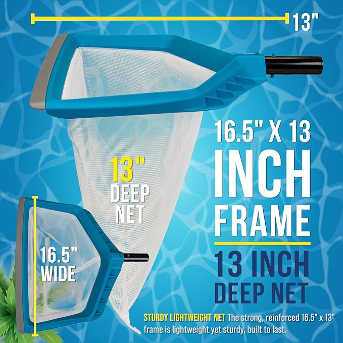 U.S. Pool Supply Pool Skimmer Net - Leaf Rake Fine Mesh Pool Skimmer Net, Rubber Scoop Edge, 13" Deep Leaf Bag, Aluminum Pole Handle - Skim Surface Leaves, Clean Spa Hot Tub Pond Inground Above Ground