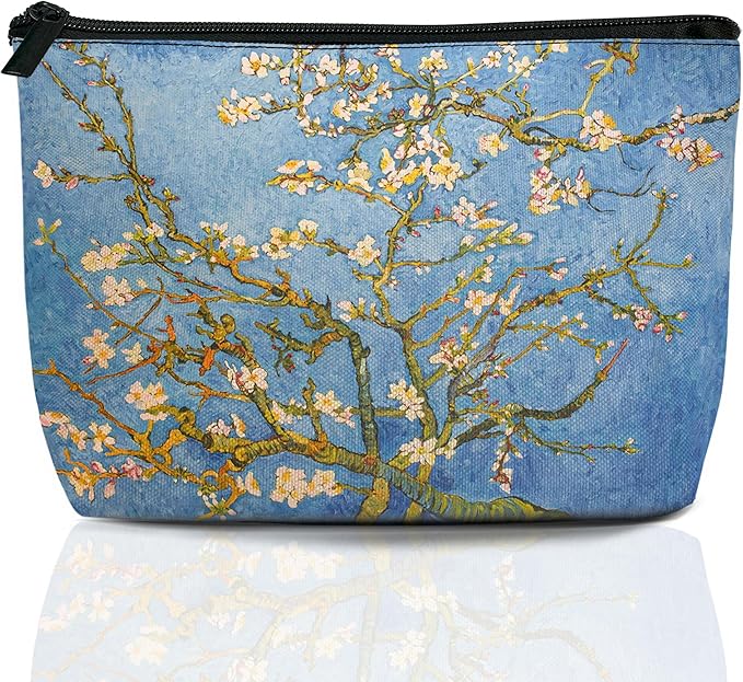 Blossoming Almond Tree Cosmetic Bag Flower Makeup Bags,Travel Make up Bags for Women Girls Cute Zipper Pouch Toiletry Organizer Bag Travel Essentials