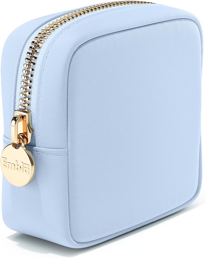 Embla Makeup Bag Travel Cosmetics Pouch and Toiletry Bag, Nylon Zipper Pouch Purse, Cute Make Up Organizer Storage Tote for Women Girls, Waterproof Travel Skincare Case, Small Makeup Bags, Sky Blue