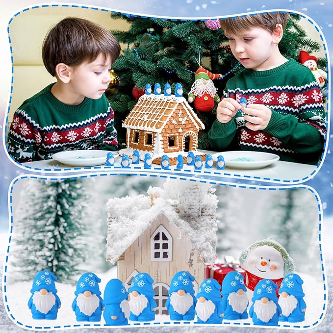 Yaomiao 50 Pcs Winter Snowflake Mini Resin Gnomes Figures Resin Mini Statues Maple Leaves Pumpkin Snowflake Gnomes Table Decor for Winter Fall Christmas Festive Home Kitchen Tiered Tray