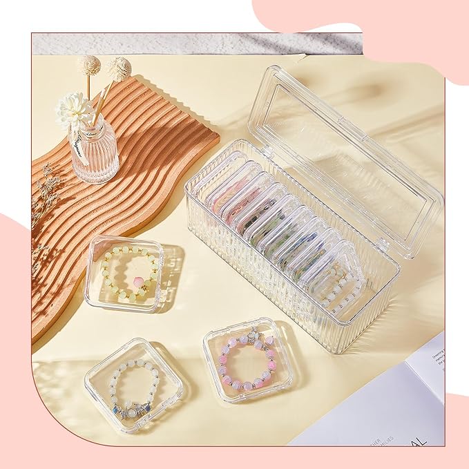 2 Pack Acrylic Bracelet Jewelry Storage Box with 12 Portable Anti Tarnish Organizers for Earrings/ring/necklace (Clear)