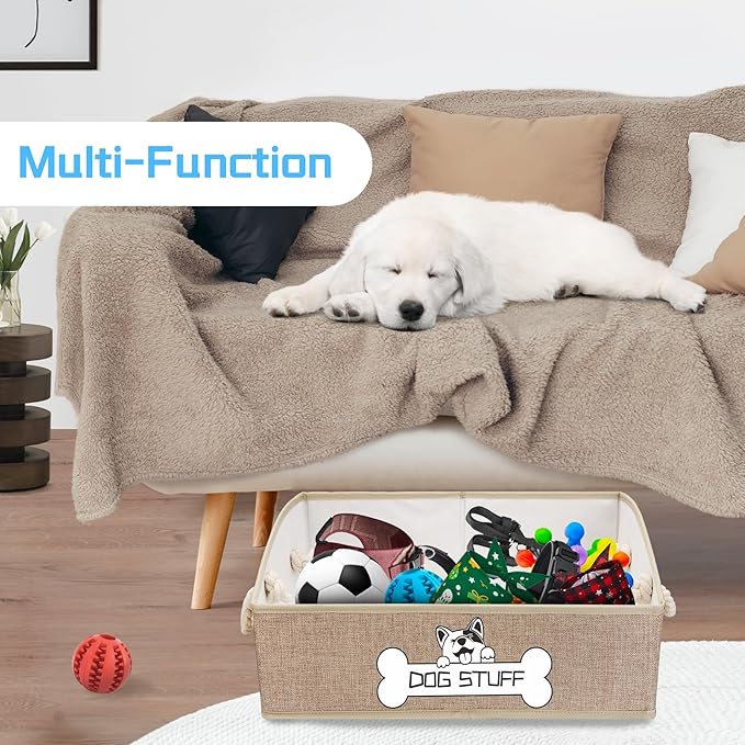 Collapsible Fabric Dog Toy Box and Storage Bin With Handle - Trapezoid Basket Chest Organizer for Pet Toys, Blankets and Accessories,Yellow