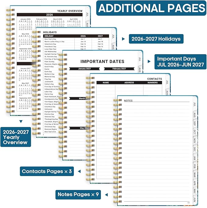 Academic Planner 2026-2027, Weekly and Monthly Calendar Book, July 2026 – June 2027, Hardcover Planner with Tabs, Perfect for Teachers, Students, Women & Men, A4 (8.5" x 11") - Turtle