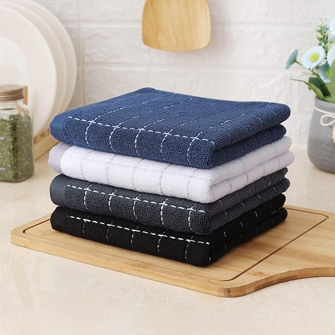 Homaxy 100% Cotton Terry Kitchen Towels(Multiple Color, 13 x 28 inches), Checkered Designed, Soft and Super Absorbent Dish Towels, 8 Pack