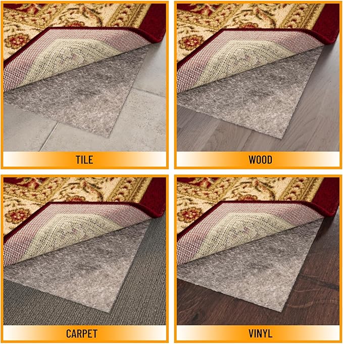 Ottomanson 3' x 6' Non-Slip Rug Pad Gripper 1/4 Inch Thick Dual Surface Felt + Rubber Gripper - Safe for All Floors, Brown