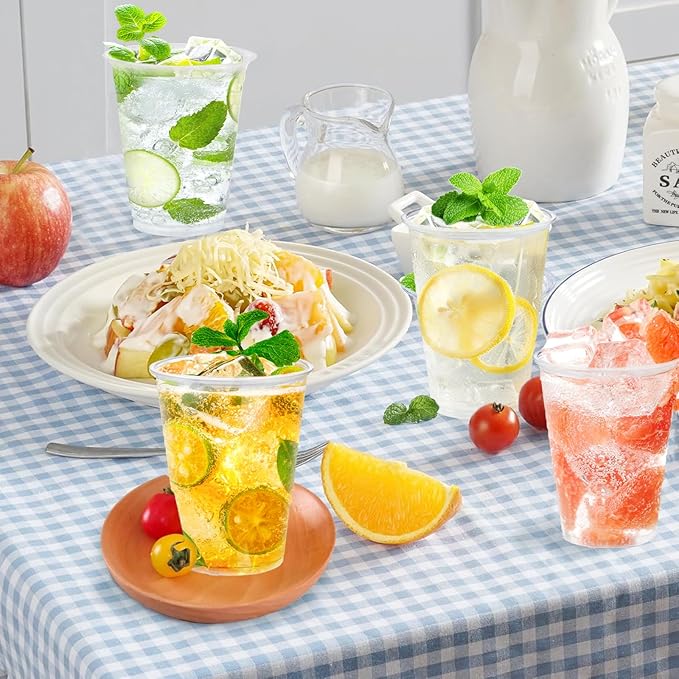 Lamosi 100 Pack 12 oz Clear Plastic Cups, Disposable Cups Wine Cocktail Punch, Sturdy & Food Safe Plastic Cup for Party & Wedding