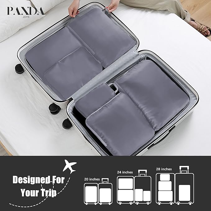 4 Set Compression Packing Cubes Travel - Travel Accessories Expandable Packing Organizers for Carry On - Essentials Luggage Bags - Dark Grey