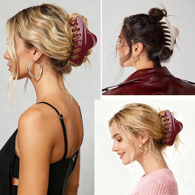 2 Pack Large Hair Claw Clips for Women Strong Hold Matte PVC Hair Clips Big Jaw Clips Non Slip Hair Accessories for Thick Hair Styling