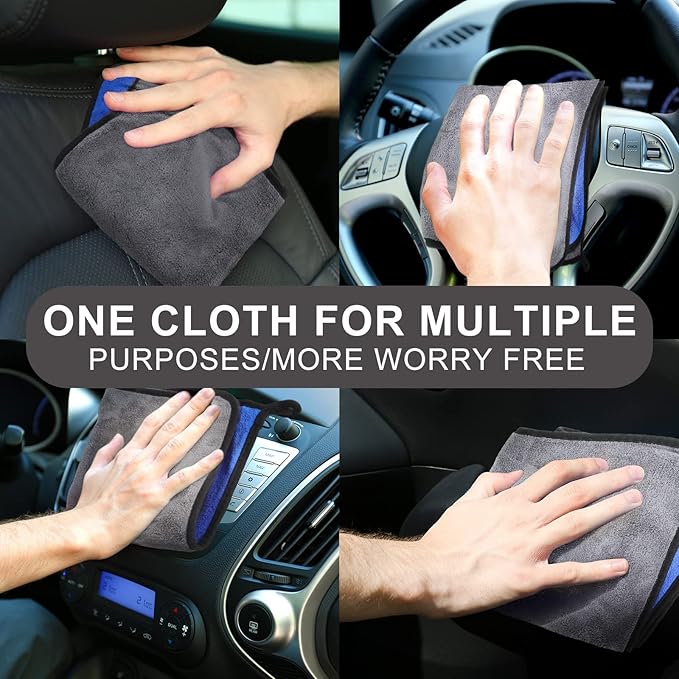 Nuenen 20 Count Microfiber Cleaning Towels for Cars 800 GSM Thick Plush Microfiber Cleaning Cloth Dusting Cloth Auto Detailing Absorbent Towels for Car Kitchen Window, 15.75 Inch (Grey and Blue)