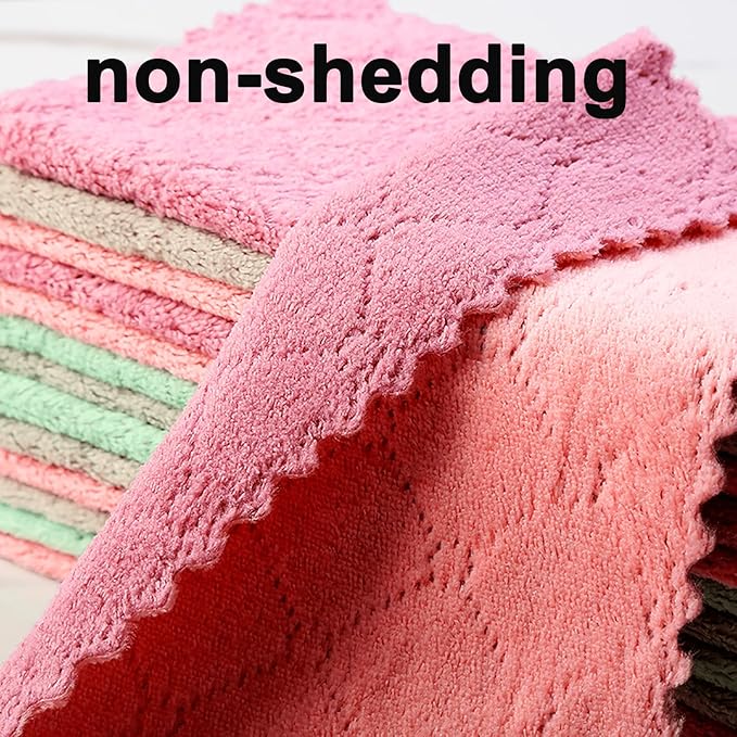12-Pack Kitchen Cloth, Dish Towels, Microfiber Cleaning Cloths, Premium Coral Fleece Reuseable Fast Drying Cloths for Kitchen, Bathroom, Restroom and Household Cleaning Supplies, 10"×10"