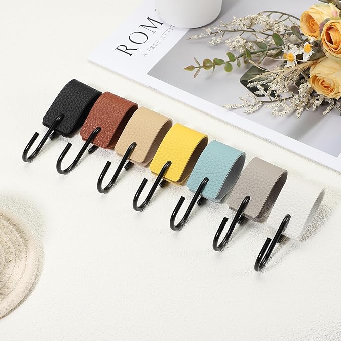 uxcell 4 Pcs PU Leather S Hooks, Multifunctional S Shaped Hooks for Hanging Coat Towel Camping Kitchen Bathroom Handle, Blue