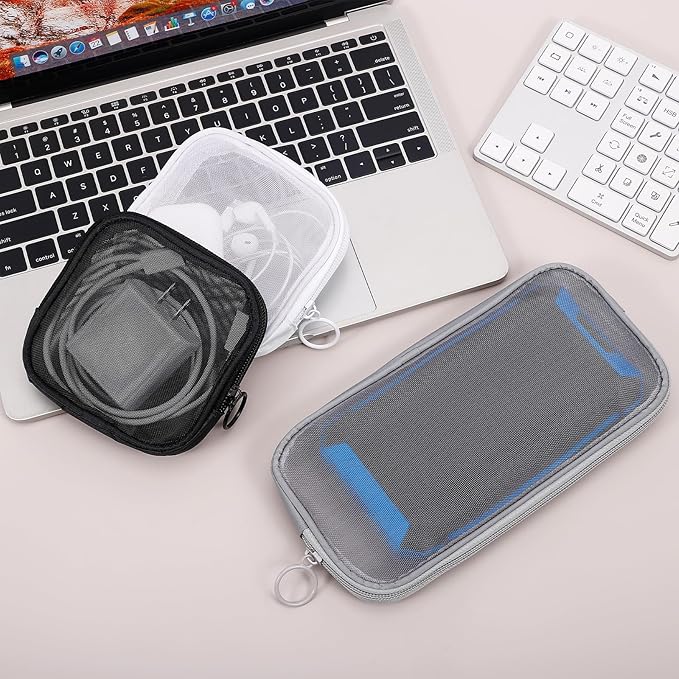 4 Pieces Mini Zipper Nylon Mesh Pouch, Mesh Cosmetic Bags Makeup Bags, Multipurpose Travel Toiletry Bags for Office Supplies and Travel Accessories (Navy Blue, M)