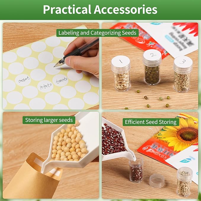 Douorgan Seed Storage Box, Portable Seed Saving Box, Sturdy Seed Organizer Kit Seed Envelopes Funnel Label, Seed Container for Flower Plants Vegetable Seed, M-60 Slots