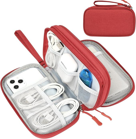 FYY Travel Cable Organizer Pouch Electronic Accessories Carry Case Portable Waterproof Double Layers All-in-One Storage Bag for Cord, Charger, Phone, Earphone Red