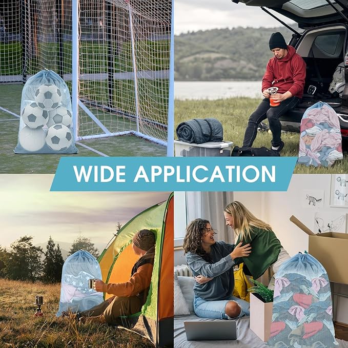 2 Pack Mesh Laundry Bags, 23 x 34 Inches Heavy Duty Mesh Laundry Bag, Large Laundry Drawstring Bag for College, Dorm, Travel, Family and Apartment Dwellers, Aqua