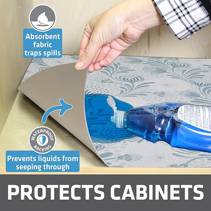 Drymate Premium XL Under Sink Mat, Waterproof Cabinet Protection Mats for Kitchen & Bathroom, Absorbent Shelf Liners, Slip-Resistant, Non-Adhesive, Machine Washable (USA Made)(24”x59”)(Light Blue)
