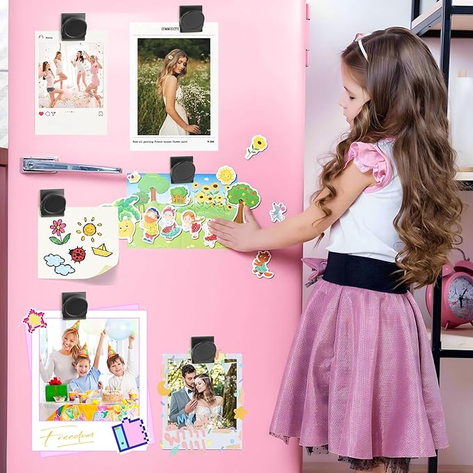 12 Pack Magnetic Clips Heavy Duty, Black Magnet Clips for Fridge, Refrigerator Magnets, Strong Magnetic Clip, Scratch Free Magnets with Clip for Whiteboard, Refrigerator, Cruise, Locker