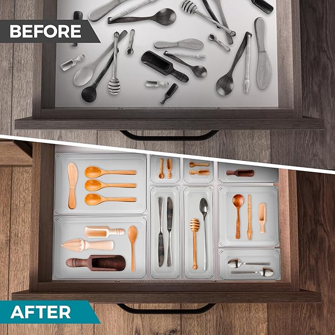 12 Pack Drawer Organizer - 6" X 9" Clear Acrylic Storage Bins with Non-Slip Pads, Versatile Desk Tray for Makeup, Jewelry, Kitchen, Bathroom, and Office Organization