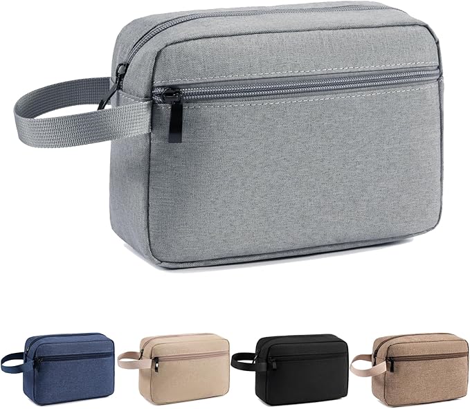Travel Toiletry Bag, Small Cosmetic Bag, Hanging Water-Resistant Organizer for Men & Women, Ideal for Makeup, Shaving Kit, Gym Essentials & Travel Accessories (Grey)