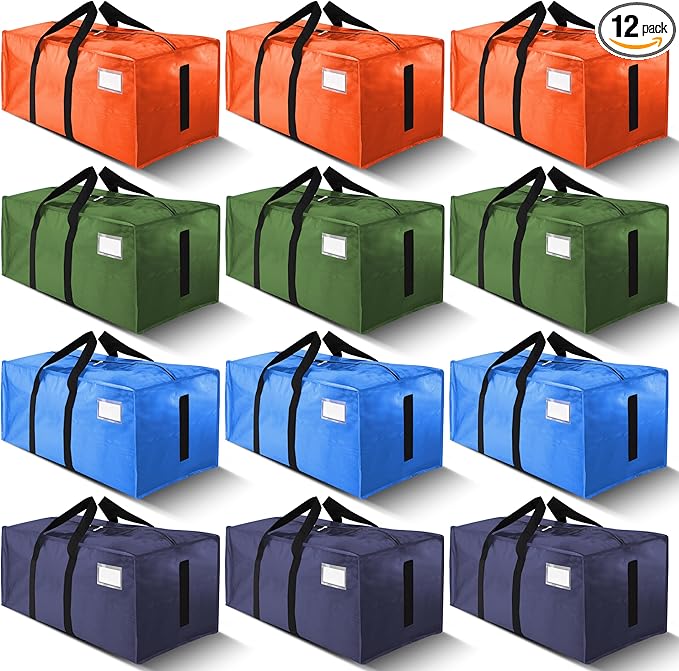 HOMESURE Supports 200lbs Heavy Duty Moving Bags - Strong Zipper & Wrap-Around Handles - Water-Resistant Storage Totes, Durable Alternative to Moving Boxes- 12 Pack -Multi-Color System for Easy Sorting