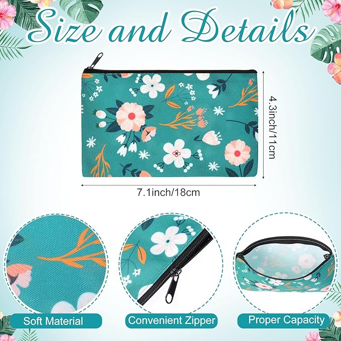 Reginary 20 Pcs Makeup Bags for Women Bulk Flower Canvas Cosmetic Bags with Zipper 7 x 4.3 Inches Floral Multicolor Travel Pouch Small Toiletry Organizer for Valentine's Day Friend Girlfriend Gifts