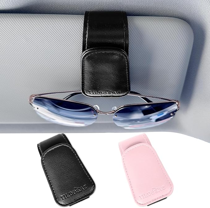 2 Pack Sunglass Holder Organizer Clip for Car Visor (Black Pink)