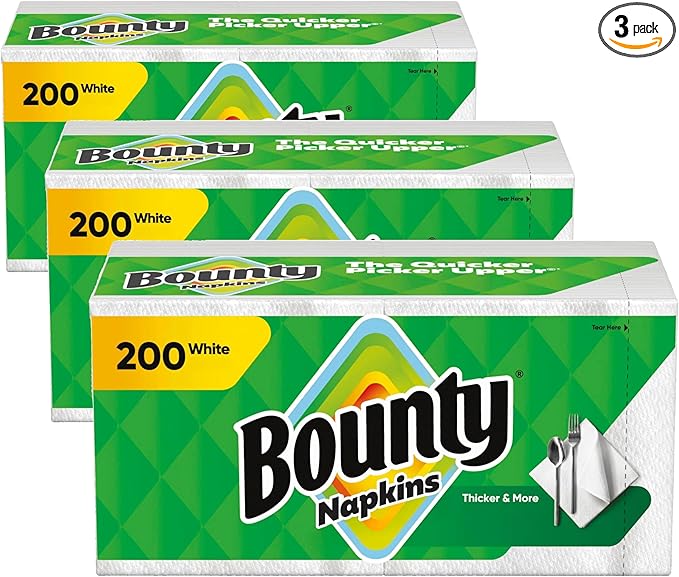 Bounty Paper Napkins, White, Packaging may vary, 200 Count (Pack of 3)