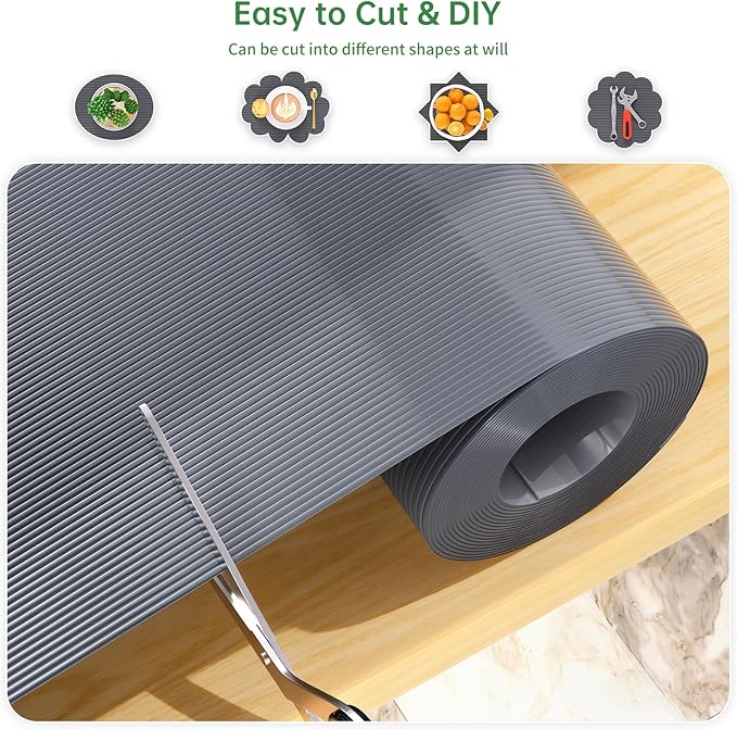 Shelf and Drawer Liner for Kitchen Cabinet, Non-Adhesive 12in x 360in Waterproof Durable Thickened EVA Material Easy-to-Cut Contact Paper Non Slip Mat for Refrigerator, Cupboard, Dresser