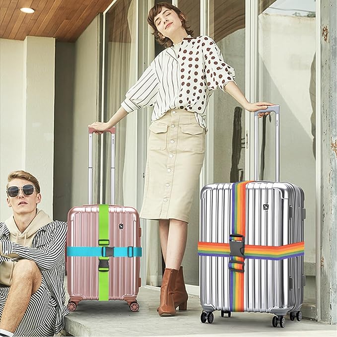 BILIONE 4 Pack Luggage Straps 79" Long Belts Keep Suitcase Secure While Traveling, TSA Approved Add a Bag Premium Accessory for Travel Bag Closure (4 Pcs Rainbow)
