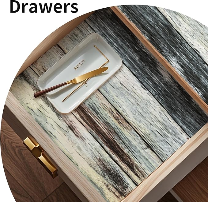 Shelf Liners for Kitchen Cabinets Non Adhesive Drawer Liner 17.5in x 20FT Blue Shiplap Quatrefoil Thickened Shelf Liner Strong Non-Slip Easy to Clean Tool Box Refrigerator with Knife and Tape Measure