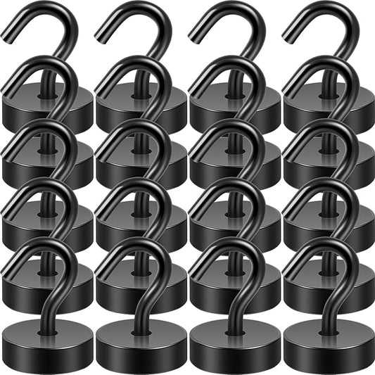 Neosmuk Magnetic Hooks, Cruise Ship Essentials, 40lb+ Heavy Duty Magnetic Hooks for Cruise Cabins, Refrigerator, Grill, Hanging, and Travel | Extra Strong Must-Have Magnet Hook, Black, Pack of 20