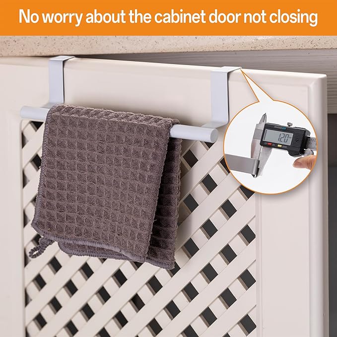Qflushor Over Cabinet Towel Bar, Stainless Steel Dish Towel Holder for Cupboard Door, White, 2 Pack