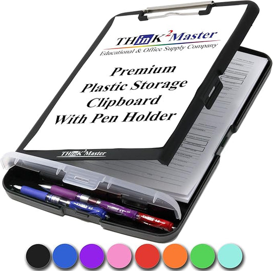 Think2Master Black Plastic Storage Clipboard with Pencil Holder. | 25% Heavier & 25% Sturdier| Heavy Duty. Must Have for Nurses, Teachers & Classrooms.