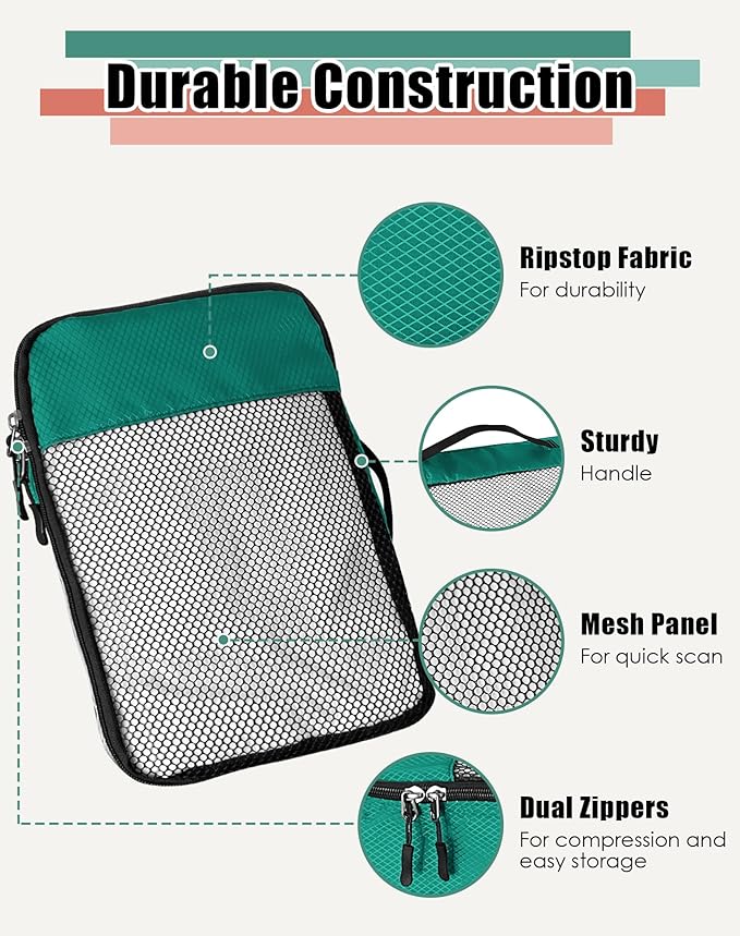 4-Piece Packing Cubes Travel Accessories Set for Suitcases - Luggage Organizer Bags with Double Zipper - Mesh Top - Medium - Green