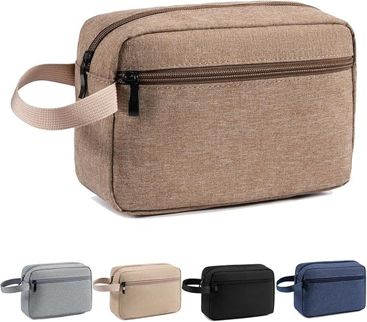 Travel Toiletry Bag, Small Cosmetic Bag, Hanging Water-Resistant Organizer for Men & Women, Ideal for Makeup, Shaving Kit, Gym Essentials & Travel Accessories (Camel)