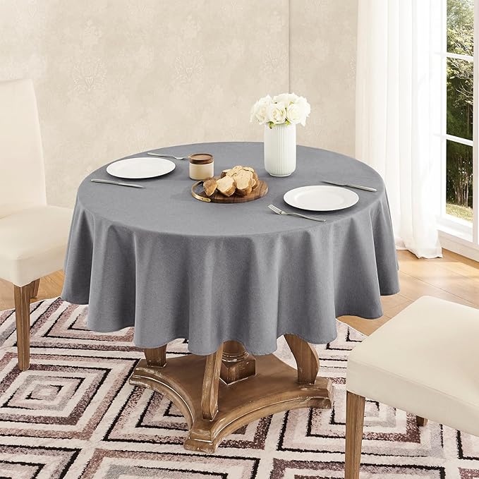 Veblandy Tablecloth Linen Textured Waterproof & Stain Resistant Table Cloth Wrinkle Free Decorative Fabric Farmhouse Table Cover for Dining/Party/Buffet/Wedding, 60 x 60 Inch, Dark Grey