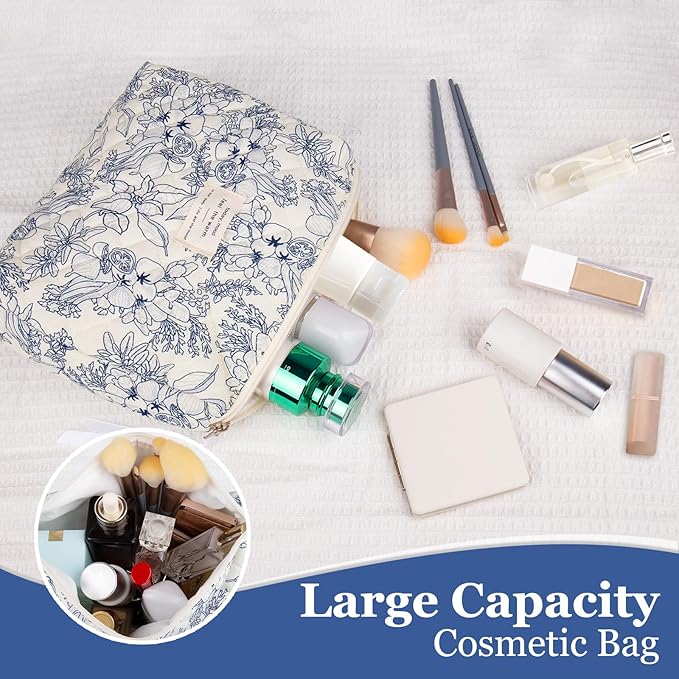 2PC Makeup Bag Set, Cute Cosmetic Bag for Women Girls, Floral Coquette Aesthetic Toiletry Bag, Travel Make Up Organizer Bag (Cat Print)