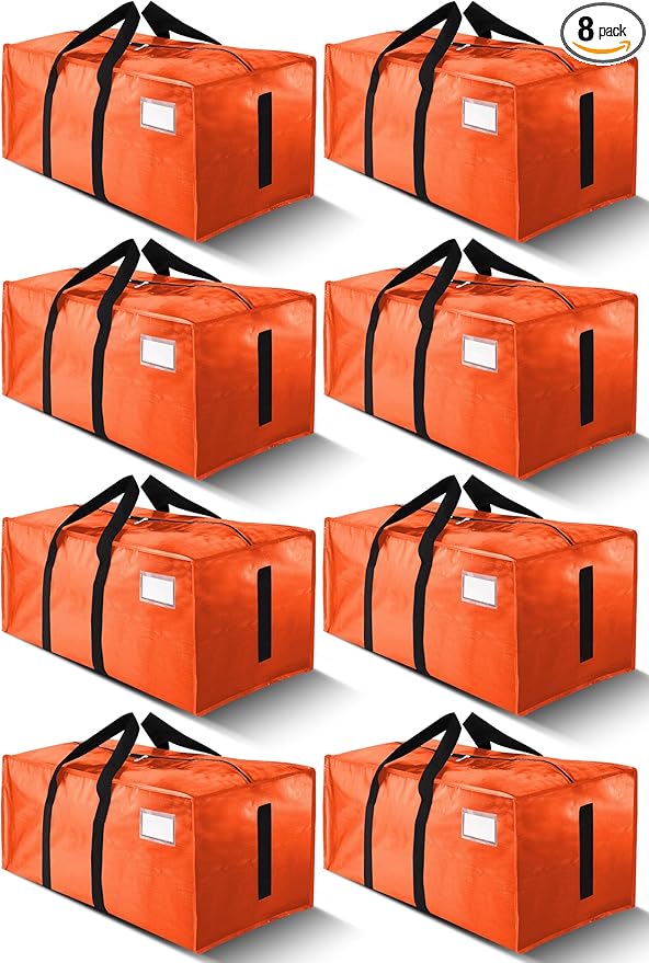HOMESURE Supports 200lbs Heavy Duty Moving Bags - Strong Zipper & Wrap-Around Handles - Water-Resistant Storage Totes, Durable Alternative to Moving Boxes - 8 Pack - Orange
